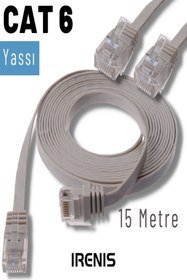 Resim IRENIS Gri Cat6 Yassı Ethernet Network Kablosu, 15 m 