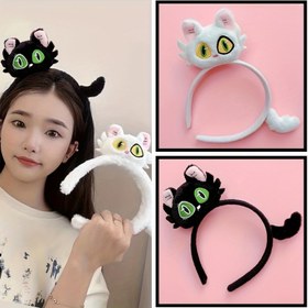 Resim Sevimli Kedi Kulaklı Bandana - İfadeli Gözler ve Kabarık Kulaklar, Yumuşak Polyester Feline Saç Bandı Cosplay, Partiler, Casual Giyim için Tüm Mevsim Rahat & Dayanıklı Temalik Aksesuar (Siyah/Beyaz/Alacalı) Makaj, El Yüzümeğecek ve Dış Etkinlikler için Ideal Oynayıcı & Konforlu Desen Yeşil ya da Siyah Gözlü siyah beyaz kara-beyaz kulaqlarla, cadılar bayramı 
