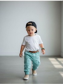 Resim Zekids Erkek Bebek Pamuklu Beli Lastikli Kargo Pantolon-16933 Yeşil 