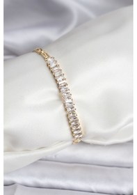 Resim 14k Gold Renk Kaplama Zirkon Taşlı Baget Model Cm Kadın Bileklik - Tj-bb8126 Beyaz 