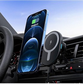 Resim Magsafe Manyetik Araç İçi Kablosuz Şarjlı Telefon Tutucu Havalandırma Klipsli Siyah 