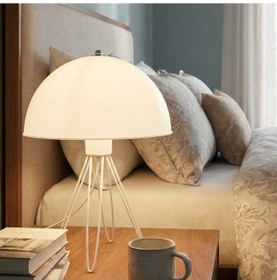 Resim Haus Tripod Metal Ayaklı Opak Mika Mantar Başlıklı Abajur Her Yöne Işık Veren Masa Lambası Beyaz 