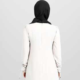 Resim Beyza Düğme Detaylı Kolu Büzgülü Bej Renk Tesettür Elbise 5649 