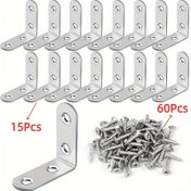Resim 75 adet/Set 3.99x3.99cm Paslanmaz Çelik L Braket Köşe Destekleri, 90 Derece Dik Açı, 64 adet Vida ile, Ahşap Raflar, Sandalyeler, Masalar, Şifonyerler, Mobilya Montajı için, 304 Sınıf 