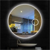 Resim 60 cm Makyaj Aynalı Dokunmatik Tuşlu Buğu Yapmayan Ledli Yuvarlak Banyo Aynası 