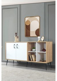Resim 4611 Şile Metal Ayaklı Metal Kulplu 160 Cm Konsol - Yemek Odası Beyaz - Safir Beyaz - Safir 