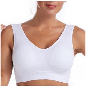 Resim Beyaz Darbeye Dayanıklı Çalışan Spor İç Çamaşırı Kadın Güzel Geri Büyük Boy Spor Sütyeni Hiçbir Çelik Halka Sütyen Yoga Spor Sütyeni Beyaz 