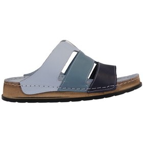 Resim Napa Shoes Hakiki Deri Üç Bantlı Çok Renkli Ortopedik Kadın Terlik Napa-303 Mavi 