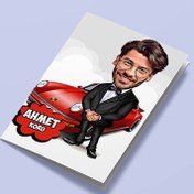 Resim Spor Arabalı Erkek Karikatürlü Tebrik Kartı 