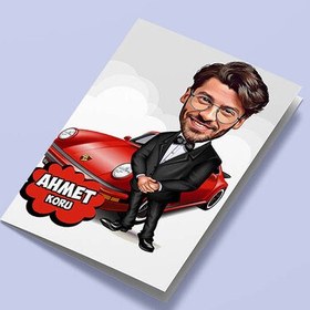 Resim Spor Arabalı Erkek Karikatürlü Tebrik Kartı 