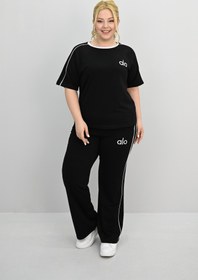 Resim Kadın Büyük Beden Kısa Kollu Nakış İşleme Detaylı Bol Paça Eşofman Takımı 8191-25 - XL / Bordo 