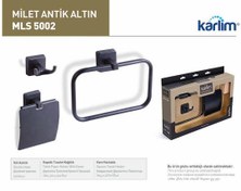 Resim Karlim® Milet Serisi Gold Kaplama 3'lü Aksesuar Set ( Kare Havuluk - İkili Askılık - Kapaklı Kağıtlık 12 cm ) 