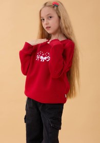 Resim Kız Çocuk Bisiklet Yaka Fiyonk Nakışlı Sweatshirt - Yavruağzı / 11-12 Yaş 