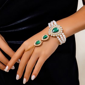 Resim Kadınların Parti Giyimi ve Tatil Hediyesi için Lüks ve Şık Basit İmitasyon İnci Parmak Bilekliği, Yapay Kristal ile Süslenmiş 
