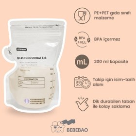Resim Bebebao Anne Sütü Saklama Poşeti 200 Ml 50'li 