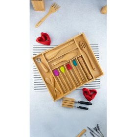 Resim Kahverengi Ayarlanabilir Çekmece Düzenleyici, Kaşıklık ve Bıçaklık Seti 