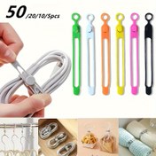 Resim 50/20/10/5 adet Premium Silikon Yeniden Kullanılabilir Kablo Düzenleyici Sarıcı - Kablo Yönetimi, Yiyecek Koruyucu, Kulaklık Hattı Düzenleyici ve Daha Fazlası için Fermuar Bağlama, Bükme ve Klips Fonksiyonlarına Sahip Çok Fonksiyonlu Depolama Tutucu Çanta - Dayanıklı, Esnek ve Kullanımı Kolay 