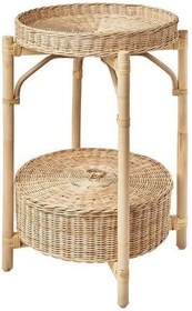 Resim IKEA 2 Katlı Rattan Komodin-Sehpa MeridyenDukkan 52 cm Doğal El Örmesi Çıkarılabilir Tepsi 
