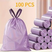 Resim 100 adet Çekmece Mor Çöp Torbası, Yüksek Kaliteli Plastik Çöp Torbası, Renkli Çöp Torbası, Mutfak, Banyo, Yatak Odası, Oturma Odası, Ev Kullanımı için Uygun - Taşınabilir Çöp 