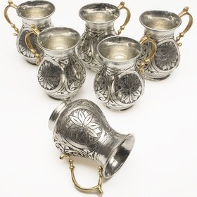 Resim Dmt Gaziantep Bakır El İşlemesi 6 Parça Su&ayran Bardak Takımı Bardak Meşrubat Takımı 1mm 