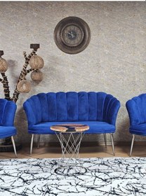 Resim Zafir Papatya Çay Seti Koltuk Takımı Krom Sivriltme Ayak, Balkon, Salon, Ofis, Cafe Koltuk Takımı Mavi 