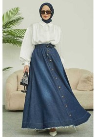 Resim 2215-denim Mevlana Düğmeli Etek Koyu Mavi Koyu Mavi 