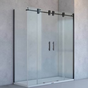 Resim Dikdörtgen Duş Kabini | Paslanmaz Sürgü - 80x180cm / Siyah / Sürgülü 