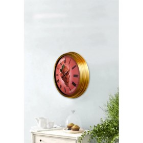 Resim Bahat Altın Varaklı Salon Ofis Duvar Saati Alüminyum Çerçeve 40 cm 