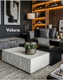 Resim Nora Orta Sehpa - Beyaz Taş & Siyah Ahşap Beyaz - Siyah 