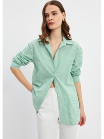 Resim Stella Pulvis Yeşil Oversize Çizgili Tek Cep Gömlek Yeşil 