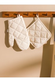 Resim LC Waikiki Ekru Baskılı Fırın Eldiveni ve Tutaç 