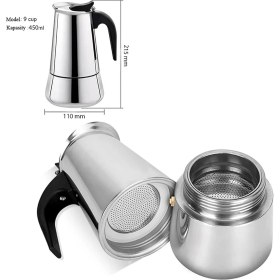 Resim Ocak Üstü 9 Cup Fincan 450 ml Moka Pot Espresso CIN285-9 