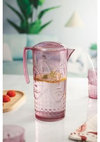 Resim Akrilik Mürdüm Sürahi 2,3 Lt Ve 6'lı & Su Meşrubat Kahve Yanı Bardağı 400 Ml Seti Çok Renkli 