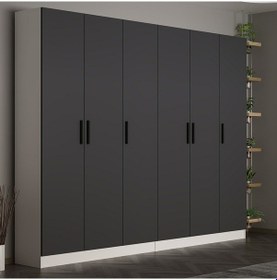 Resim Minar Kale 210 Cm 6 Kapaklı 2b Raf Portmanto Beyaz Antrasit 