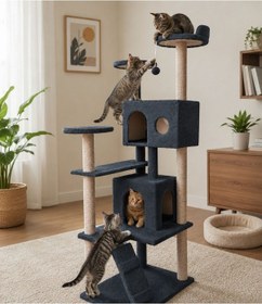 Resim Missidea Nr-0063 Kule Kedi Evi Tırmalama Antrasit 