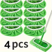 Resim 4 adet Yeşil Mikrofiber Mop Pedleri Beyaz Elastik Kenarlarla - Yıkanabilir, Dayanıklı Polyester, Sert Zeminler, Evcil Hayvan Tüyleri ve Islak/Kuru Temizlik için Mükemmel - Çoğu Mop ile Uyumlu, Yüksek Kaliteli Ev Temizlik Malzemeleri, Evcil Hayvan Tüyü Giderme | Dayanıklı Mop Pedleri | Yıkanabilir Mop Pedleri 