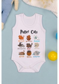 Resim Bebetospik %100 Pamuklu Potter Cats Baskılı Yumuşak Doku Baskılı Zıbın & Body Beyaz 