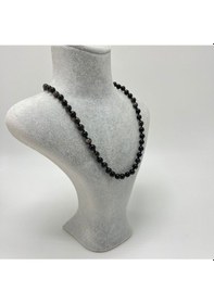 Resim Yıldız Doğal Taş Obsidyen Doğal Taş 6 MM Makrome Kolye 45 CM - 55 CM Ayarlanabilir Siyah 