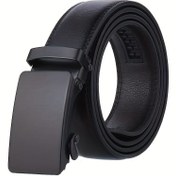 Resim 1 adet Erkek Siyah Otomatik Toka Kaydırıcı Kemer İş Rahat PU Deri Kemer, Hediyeler için ideal seçim 