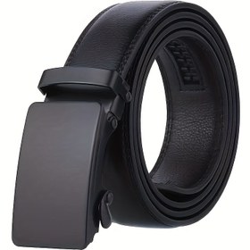 Resim 1 adet Erkek Siyah Otomatik Toka Kaydırıcı Kemer İş Rahat PU Deri Kemer, Hediyeler için ideal seçim 