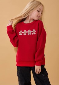Resim Kız Çocuk Bisiklet Yaka Kurabiye Nakışlı Sweatshirt - Gri Melanj / 6-7 Yaş 