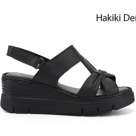 Resim Gönderi(R) Gönderi R Kadın Siyah Dolgu Topuklu Hakiki Deri Sandalet Dyza72745523 