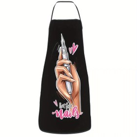 Resim 1 Adet Üniseks "Önce Tırnaklar" Şef Önlüğü - Pembe Kalp ve Oje Tasarımlı Siyah, Dayanıklı Polyester Mutfak Önlüğü Pişirme, Fırırlama, Barbekü, Piknikler İçin - Yetişkin Kadınlar & Erkekler, Barbekü Gerekliliği, Eğlenceli Tasarım, Fonksiyonel Cepler 