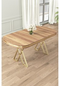 Resim Canisa Zae Serisi 90x168 Lak Panel Hazar Gold Ayak Masa Takımı 6 Krem Sandalye Hazar Masa Krem Sandalye Ayaklar Gold 