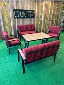 Resim Ufuk Home 2+2+1+1+masa Bordo Bahçe Mobilyası, Balkon Çay Seti, Bahçe Koltuk Takımı Bordo 