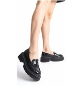 Resim Kadın Oxford Laofer Ayakkabı Tokalı Günlük Ortopedik İç Tabanlı - Siyah Rugan 