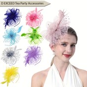 Resim 2 Adet D EXCEED 1950'ler Vintage Fascinator Şapkalar Kadınlar İçin - Yumuşak Sahte Tüyler & Çiçekli File Baş Aksesuarları ile Rahat Bandana, Hafif Retro Saç Aksesuarları Çay Partileri, Düğünler, Kentucky Derby, Bahçe Etkinlikleri & Fotoğraf Çekimleri için, Zarif Kurdele Detayı 