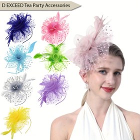 Resim 2 Adet D EXCEED 1950'ler Vintage Fascinator Şapkalar Kadınlar İçin - Yumuşak Sahte Tüyler & Çiçekli File Baş Aksesuarları ile Rahat Bandana, Hafif Retro Saç Aksesuarları Çay Partileri, Düğünler, Kentucky Derby, Bahçe Etkinlikleri & Fotoğraf Çekimleri için, Zarif Kurdele Detayı 