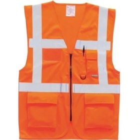 Resim Katar İkaz Yeleği Mühendis Tipli Cepli Turuncu 