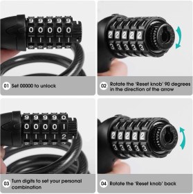 Resim Streak Şifreli Kilit Bisikletler İçin Dayanıklı Karbon Çelik Siyah Renk 5 Basamaklı 